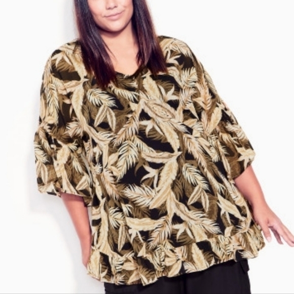 NWT PLUS SIZE BOHO FEATHER PRINT TUNIC TOP BY ARNA YORK SIZE 18 - Picture 1 of 7